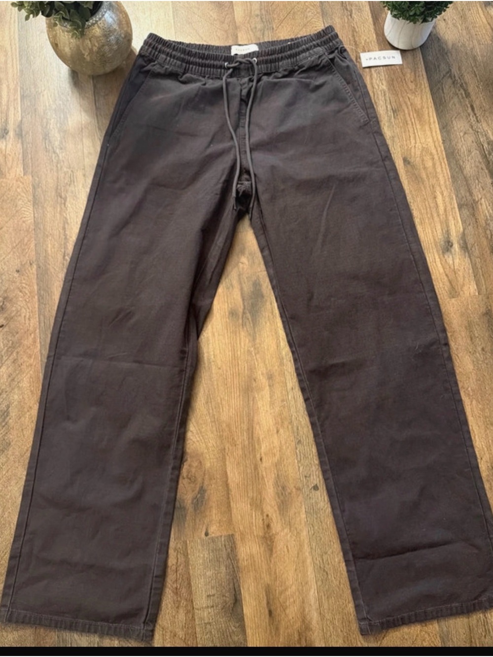 Men's Dark Brown Drawstring Casual Pants